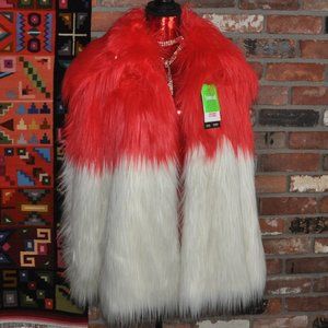 Red White Long Hair, Fluffy Fox Faux Fur Coat Jacket, Yeti Apres SKI, Festival M